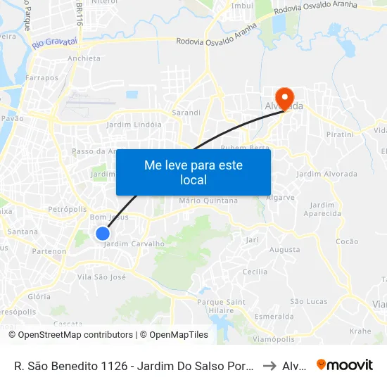 R. São Benedito 1126 - Jardim Do Salso Porto Alegre - Rs 91410-410 Brasil to Alvorada map