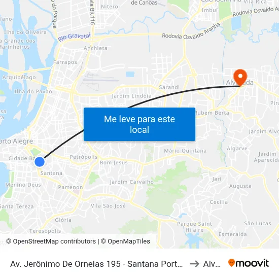 Av. Jerônimo De Ornelas 195 - Santana Porto Alegre - Rs 90040-341 Brasil to Alvorada map