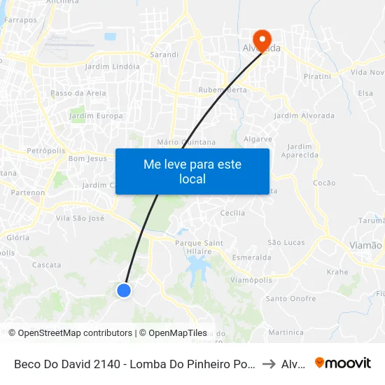Beco Do David 2140 - Lomba Do Pinheiro Porto Alegre - Rs 91550-160 Brasil to Alvorada map