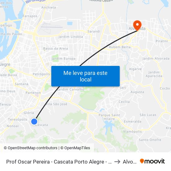 Prof Oscar Pereira - Cascata Porto Alegre - Rs 91712-161 Brasil to Alvorada map