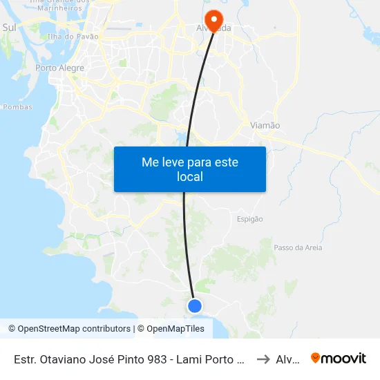 Estr. Otaviano José Pinto 983 - Lami Porto Alegre - Rs 91787-660 Brasil to Alvorada map