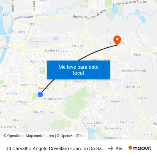 Jd Carvalho Angelo Crivellaro - Jardim Do Salso Porto Alegre - Rs 91410-140 Brasil to Alvorada map