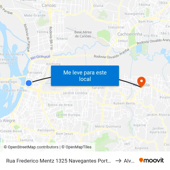 Rua Frederico Mentz 1325 Navegantes Porto Alegre - Rs 90240-110 Brasil to Alvorada map