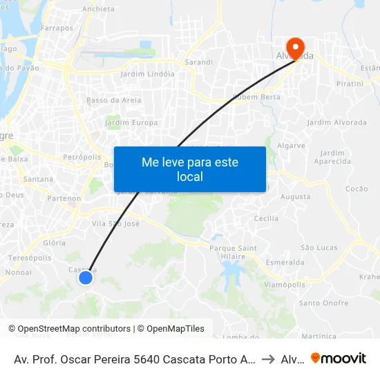 Av. Prof. Oscar Pereira 5640 Cascata Porto Alegre - Rio Grande Do Sul 91712-320 Brasil to Alvorada map