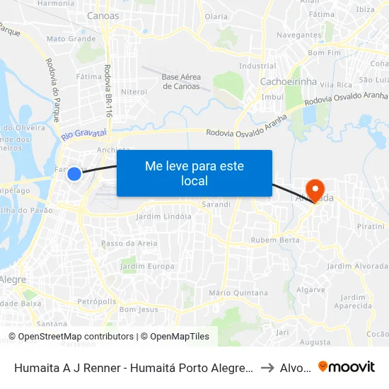Humaita A J Renner - Humaitá Porto Alegre - Rs 90245-000 Brasil to Alvorada map