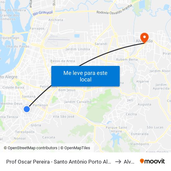 Prof Oscar Pereira - Santo Antônio Porto Alegre - Rs 90450-190 Brasil to Alvorada map