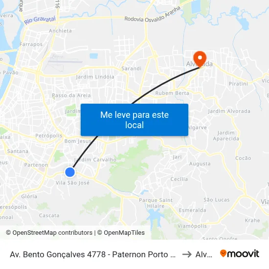 Av. Bento Gonçalves 4778 - Paternon Porto Alegre - Rs 91540-000 Brasil to Alvorada map