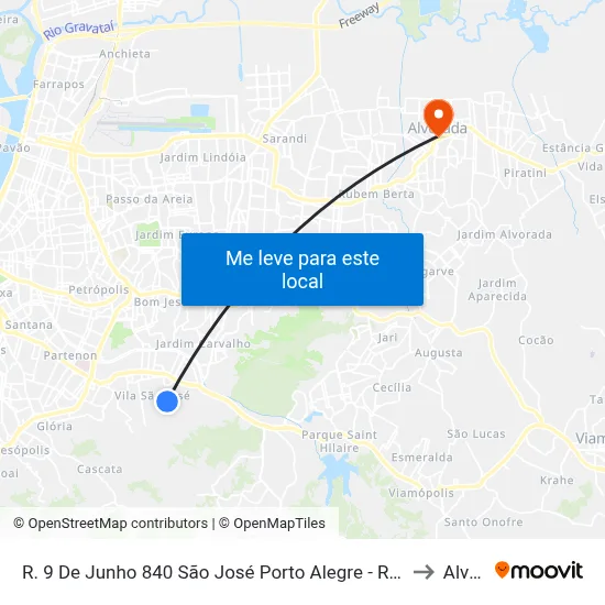 R. 9 De Junho 840 São José Porto Alegre - Rio Grande Do Sul 91520-610 Brasil to Alvorada map