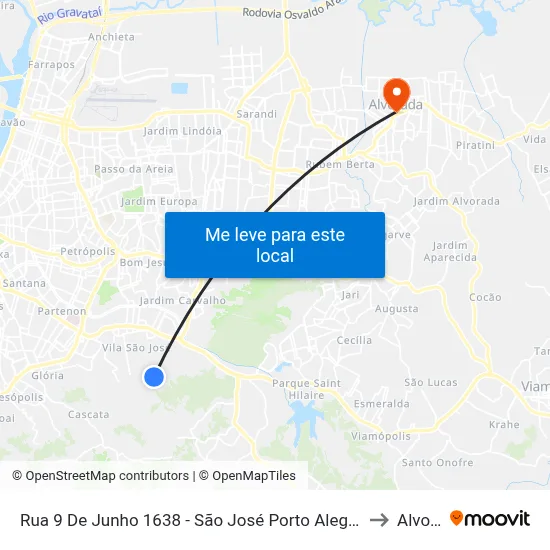 Rua 9 De Junho 1638 - São José Porto Alegre - Rs 91520-610 Brasil to Alvorada map