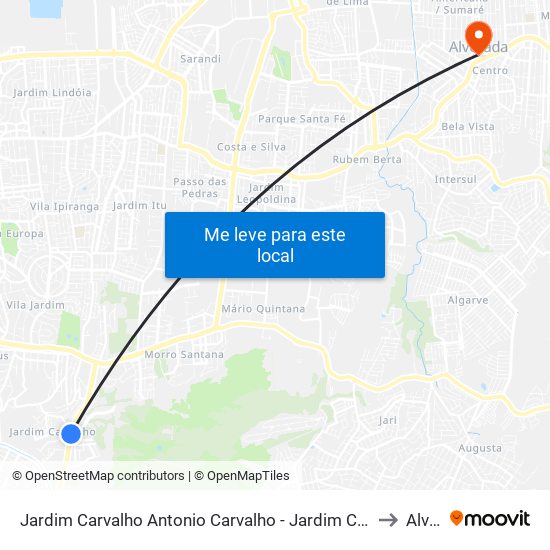Jardim Carvalho Antonio Carvalho - Jardim Carvalho Porto Alegre - Rs 91430-755 Brasil to Alvorada map