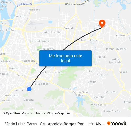 Maria Luiza Peres - Cel. Aparicio Borges Porto Alegre - Rs 91510-360 Brasil to Alvorada map