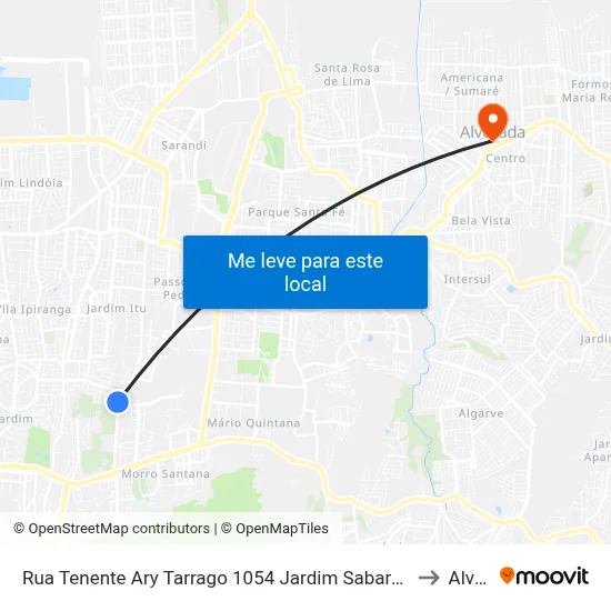 Rua Tenente Ary Tarrago 1054 Jardim Sabará Porto Alegre - Rs 91510-390 Brasil to Alvorada map