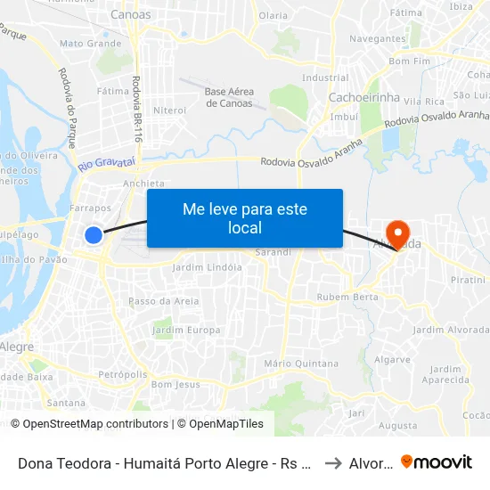 Dona Teodora - Humaitá Porto Alegre - Rs 90240-001 Brasil to Alvorada map