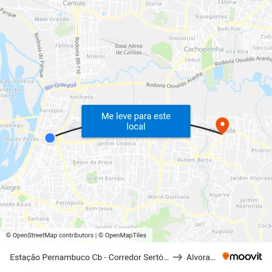 Estação Pernambuco Cb - Corredor Sertório to Alvorada map