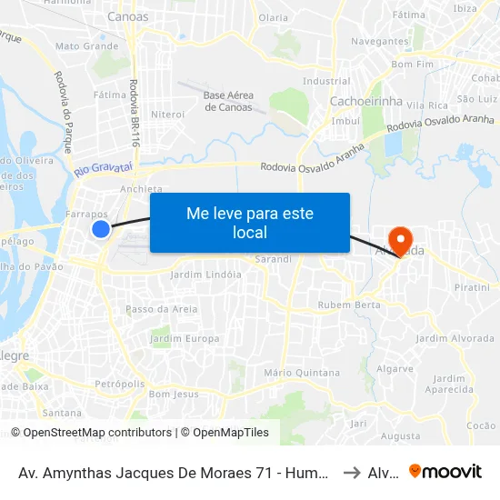 Av. Amynthas Jacques De Moraes 71 - Humaitá Porto Alegre - Rs 90245-050 Brasil to Alvorada map