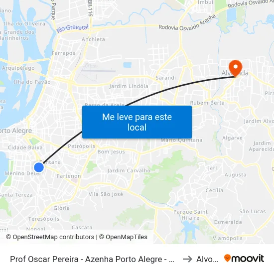 Prof Oscar Pereira - Azenha Porto Alegre - Rs 90160-006 Brasil to Alvorada map