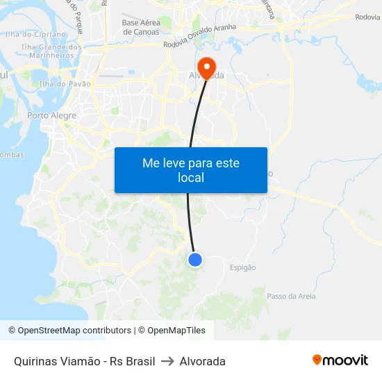 Quirinas Viamão - Rs Brasil to Alvorada map
