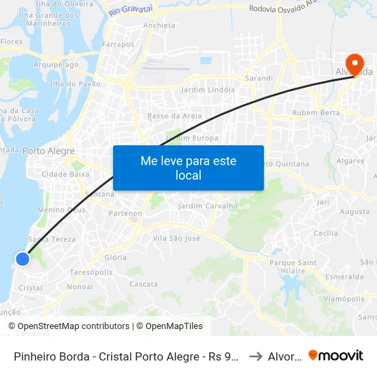 Pinheiro Borda - Cristal Porto Alegre - Rs 90810-150 Brasil to Alvorada map