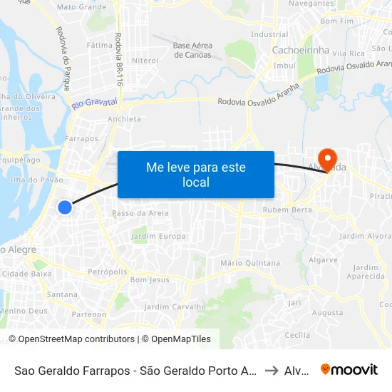 Sao Geraldo Farrapos - São Geraldo Porto Alegre - Rs 90220-006 Brasil to Alvorada map