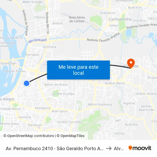 Av. Pernambuco 2410 - São Geraldo Porto Alegre - Rs 90220-002 Brasil to Alvorada map