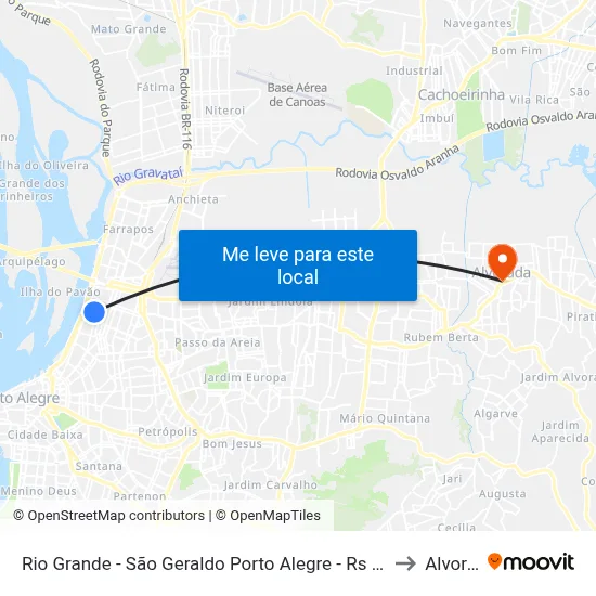 Rio Grande - São Geraldo Porto Alegre - Rs 90230-091 Brasil to Alvorada map