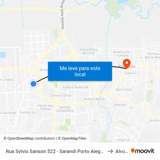 Rua Sylvio Sanson 522 - Sarandi Porto Alegre - Rs 91130-330 Brasil to Alvorada map