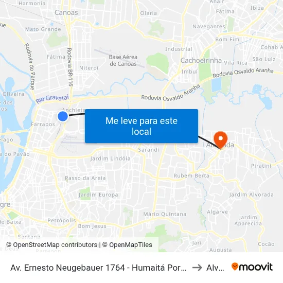 Av. Ernesto Neugebauer 1764 - Humaitá Porto Alegre - Rs 90250-140 Brasil to Alvorada map