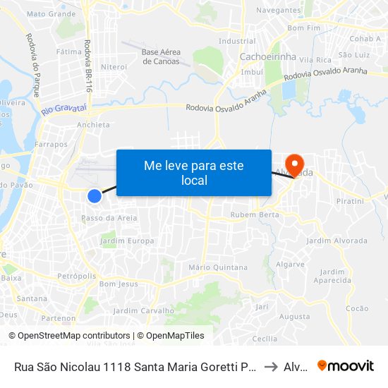 Rua São Nicolau 1118 Santa Maria Goretti Porto Alegre - Rs 91030-230 Brasil to Alvorada map
