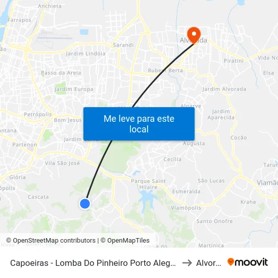 Capoeiras - Lomba Do Pinheiro Porto Alegre - Rs Brasil to Alvorada map