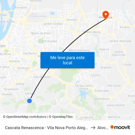 Cascata Renascenca - Vila Nova Porto Alegre - Rs 91712-370 Brasil to Alvorada map