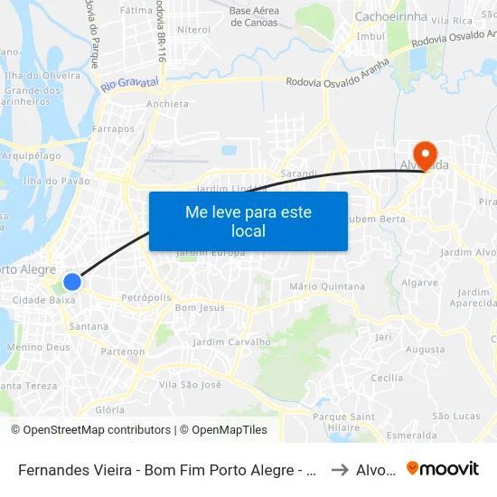 Fernandes Vieira - Bom Fim Porto Alegre - Rs 90035-190 Brasil to Alvorada map