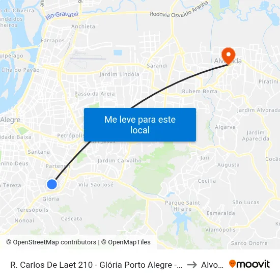 R. Carlos De Laet 210 - Glória Porto Alegre - Rs 90680-350 Brasil to Alvorada map