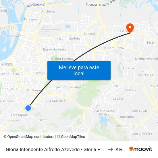 Gloria Intendente Alfredo Azevedo - Glória Porto Alegre - Rs 90660-070 Brasil to Alvorada map