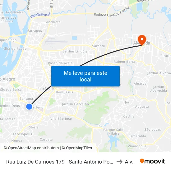 Rua Luiz De Camões 179 - Santo Antônio Porto Alegre - Rs 90620-150 Brasil to Alvorada map