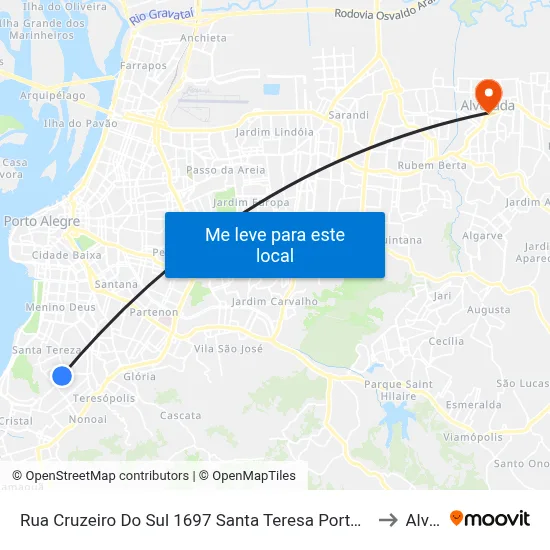 Rua Cruzeiro Do Sul 1697 Santa Teresa Porto Alegre - Rio Grande Do Sul 90843 Brasil to Alvorada map