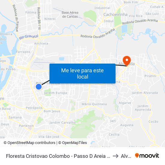 Floresta Cristovao Colombo - Passo D Areia Porto Alegre - Rs 90520-280 Brasil to Alvorada map