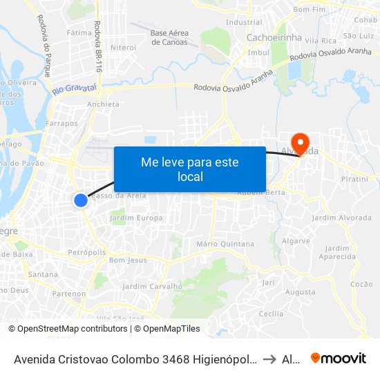 Avenida Cristovao Colombo 3468 Higienópolis Porto Alegre - Rio Grande Do Sul 90540 Brasil to Alvorada map