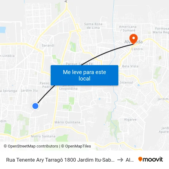 Rua Tenente Ary Tarragô 1800 Jardim Itu-Sabará Porto Alegre - Rio Grande Do Sul 91215 Brasil to Alvorada map