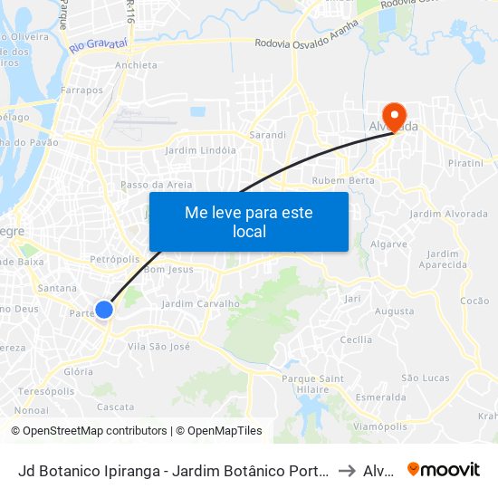 Jd Botanico Ipiranga - Jardim Botânico Porto Alegre - Rs 90690-180 Brasil to Alvorada map