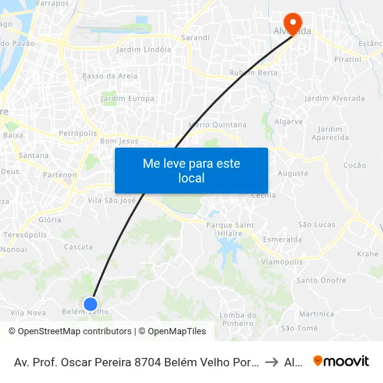 Av. Prof. Oscar Pereira 8704 Belém Velho Porto Alegre - Rio Grande Do Sul 91787-318 Brasil to Alvorada map