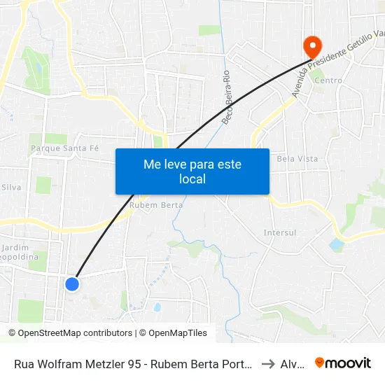 Rua Wolfram Metzler 95 - Rubem Berta Porto Alegre - Rs 91250-320 Brasil to Alvorada map