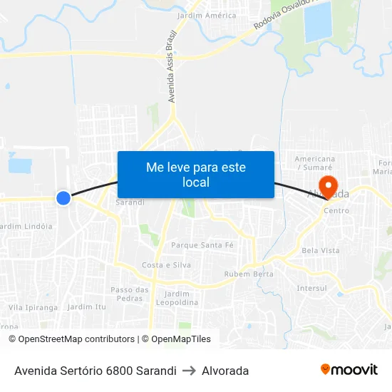 Avenida Sertório 6800 Sarandi to Alvorada map