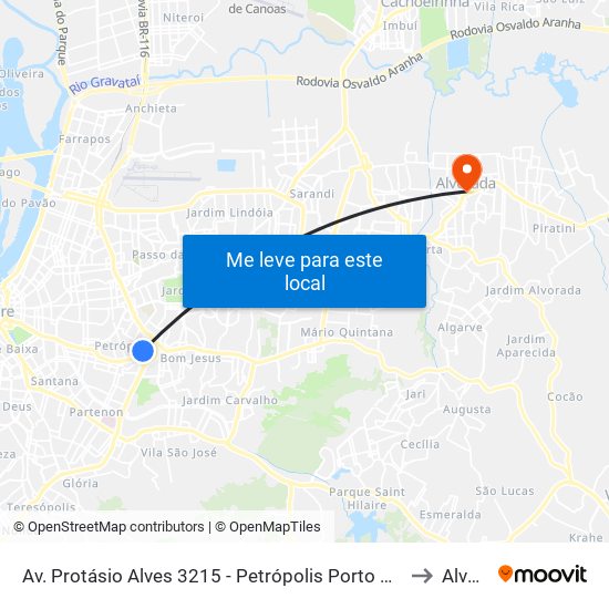 Av. Protásio Alves 3215 - Petrópolis Porto Alegre - Rs 90110-150 Brasil to Alvorada map