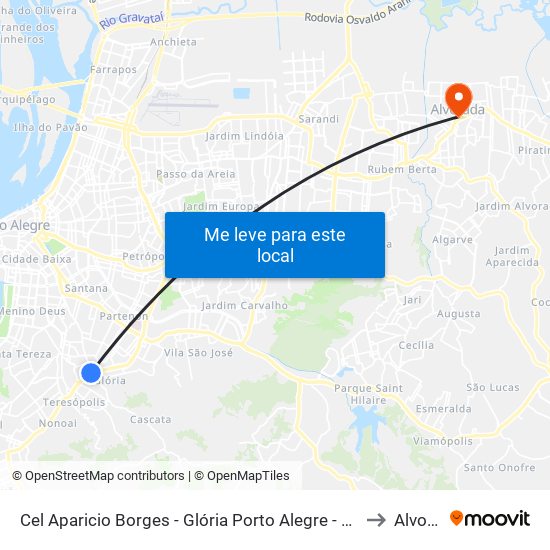 Cel Aparicio Borges - Glória Porto Alegre - Rs 91710-002 Brasil to Alvorada map