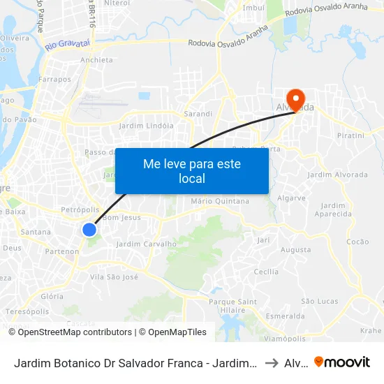Jardim Botanico Dr Salvador Franca - Jardim Botânico Porto Alegre - Rs 90690-330 Brasil to Alvorada map