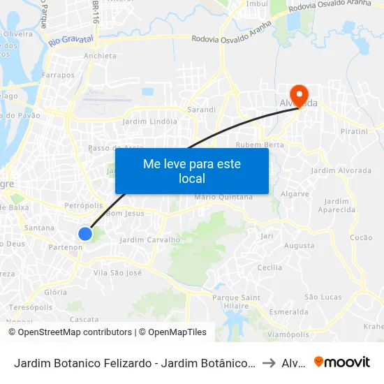 Jardim Botanico Felizardo - Jardim Botânico Porto Alegre - Rs 90450-190 Brasil to Alvorada map