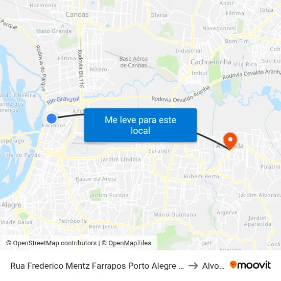 Rua Frederico Mentz Farrapos Porto Alegre - Rs 90250-370 Brasil to Alvorada map