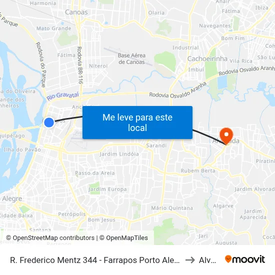 R. Frederico Mentz 344 - Farrapos Porto Alegre - Rs 90250-370 Brasil to Alvorada map