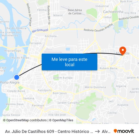 Av. Júlio De Castilhos 609 - Centro Histórico Porto Alegre - Rs 90030-000 Brasil to Alvorada map