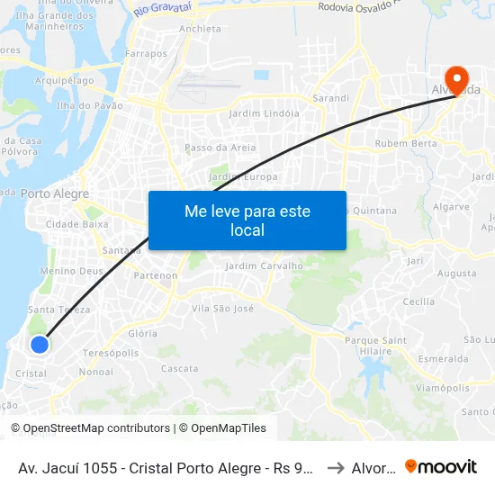 Av. Jacuí 1055 - Cristal Porto Alegre - Rs 90810-150 Brasil to Alvorada map